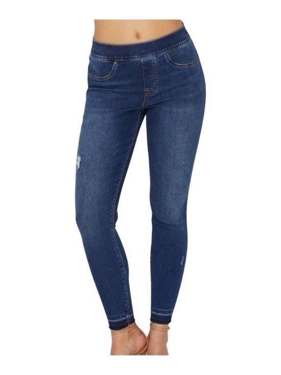 SPANX Denim - Spanx Women's Medium Wash Distressed Blue Skinny Jeans Raw Hem Size SP